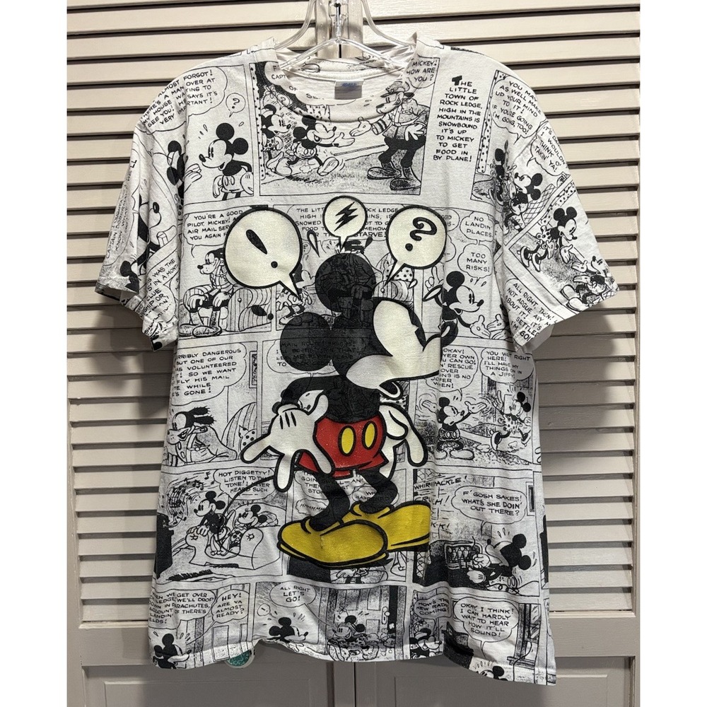 Vintage Mickey Mouse Comic Graphic T-Shirt Crew Neck Short Sleeve Large EUC